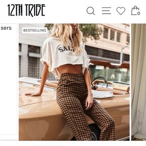 NWT BISHOP TAN CHECKERED CROPPED TROUSERS